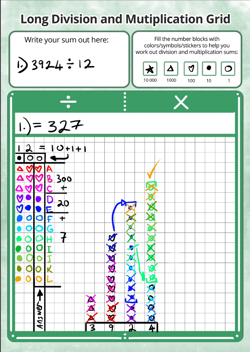 Step-by-Step Long Division and Multiplication Grid