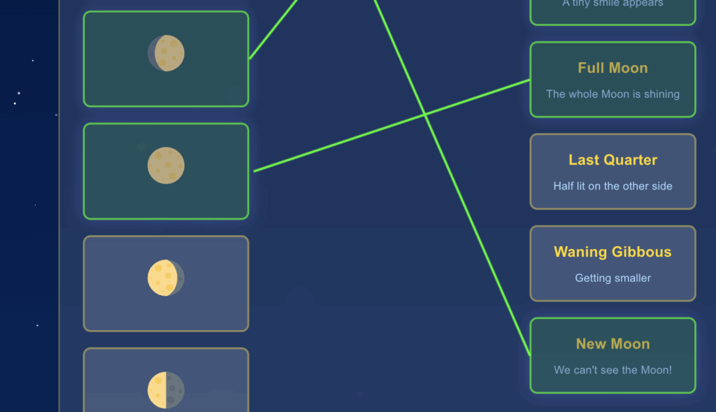 A still shot of the Moon Phase Matching Game