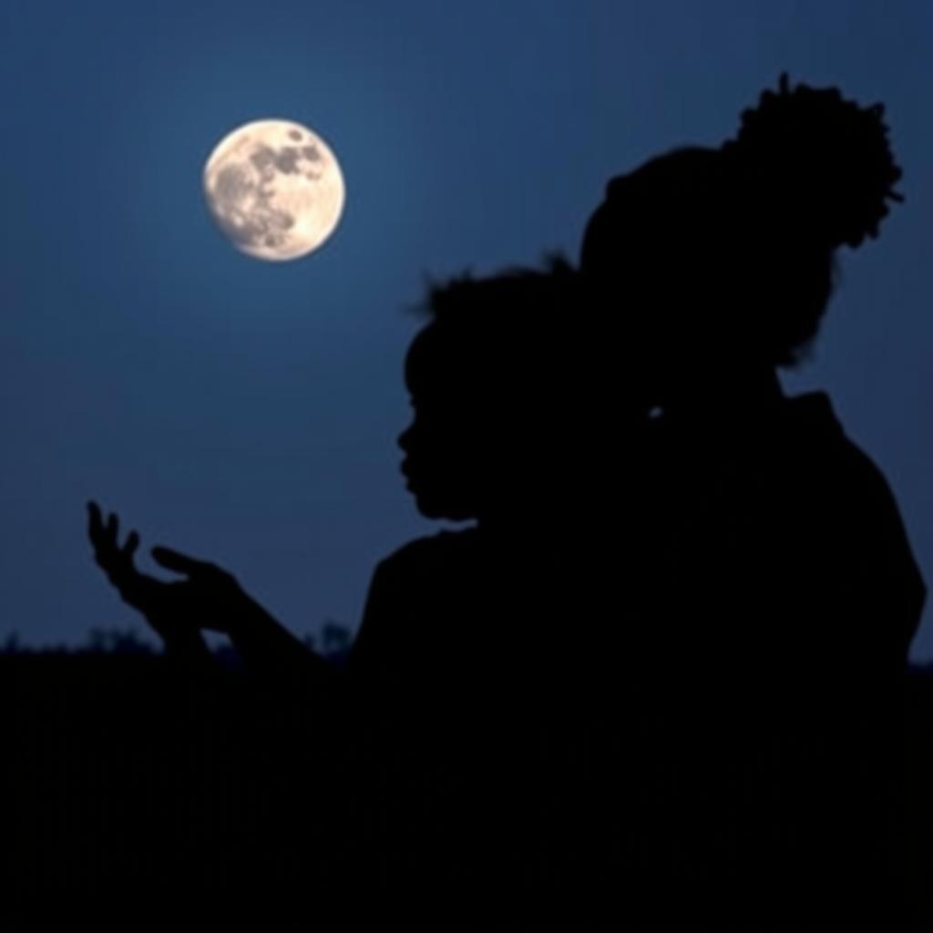 Child and parent looking at the moon together