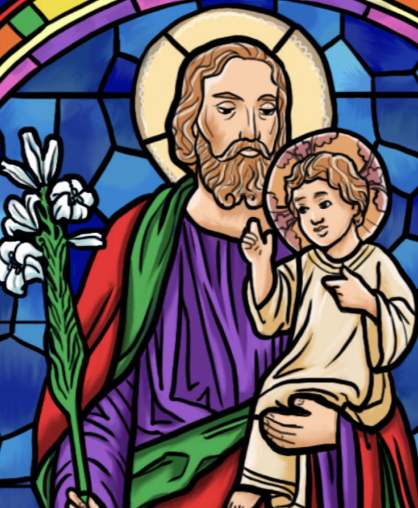 St. Joseph stained glass panel