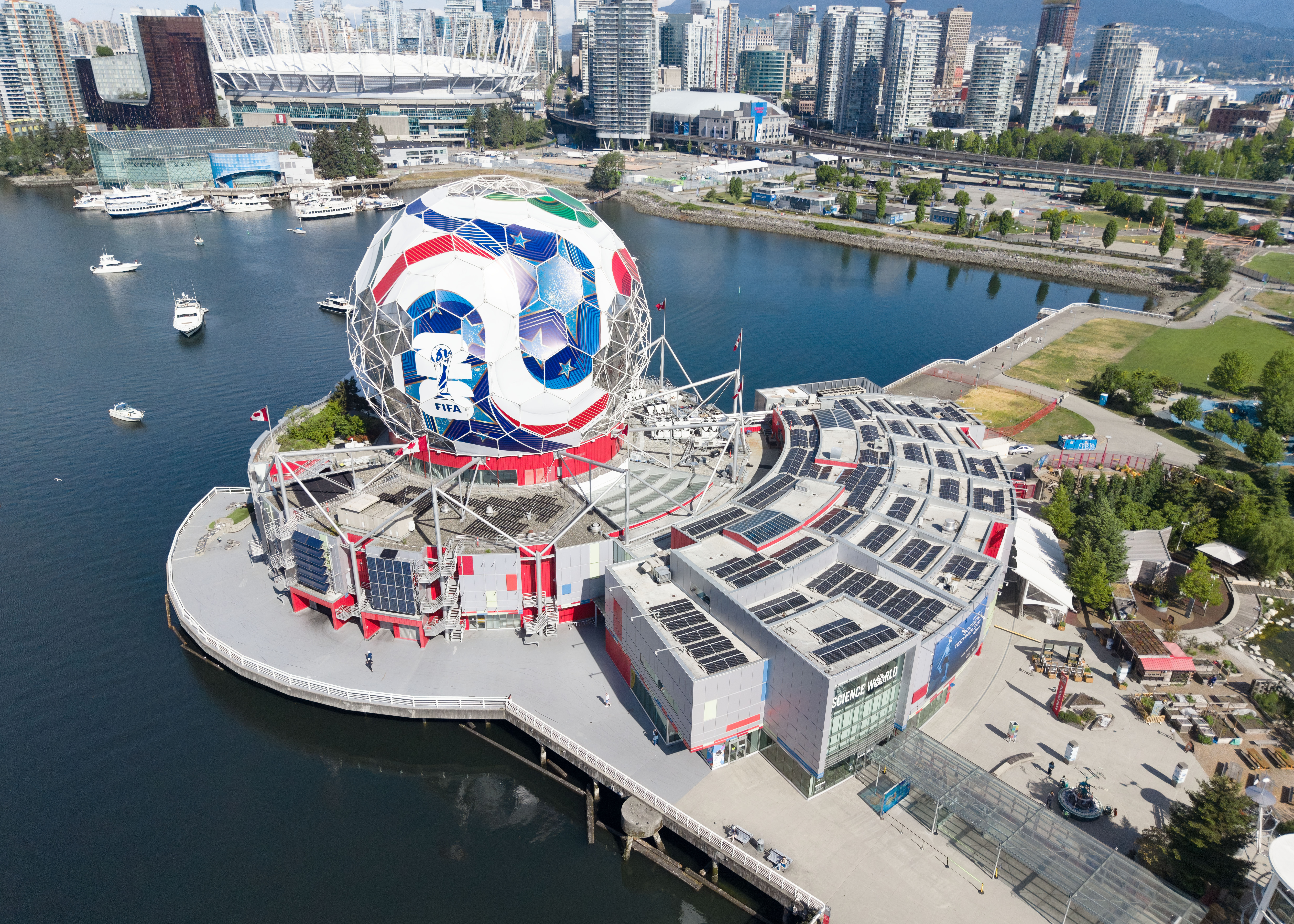 Science World in Vancouver, temporarily transformed into a giant dome resembling the adidas Trionda match ball.