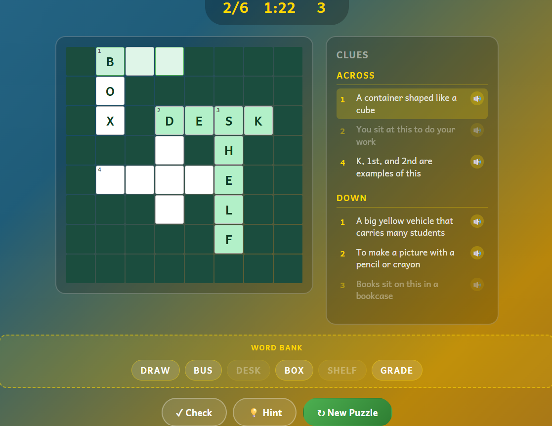 Back to School Crossword Puzzle