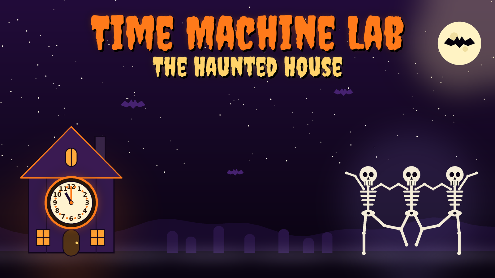 Time Machine Lab: The Haunted House preview: a haunted house time machine with a clock dial on the front for grades K-5